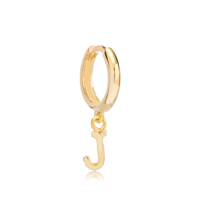 Initial Alphabet letter J Charm  Ø12mm Hoop Dangle Single Earring  Wholesale 925 Sterling Silver Jewelry