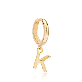 Initial Alphabet letter K Charm  Ø12mm Hoop Dangle Single Earring Wholesale 925 Sterling Silver Jewelry