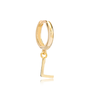 Initial Alphabet letter L Charm Ø12mm Hoop Dangle Single Earring Wholesale 925 Sterling Silver Jewelry