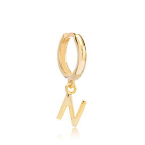 Initial Alphabet letter N Charm Ø12mm Hoop Dangle Single Earring Wholesale 925 Sterling Silver Jewelry