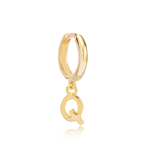 Initial Alphabet letter Q Charm  Ø12mm Hoop Dangle Single Earring Wholesale 925 Sterling Silver Jewelry