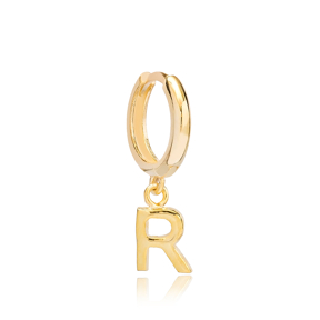 Initial Alphabet letter R Charm Ø12mm Hoop Dangle Single Earrings Wholesale 925 Sterling Silver Jewelry