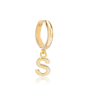 Initial Alphabet letter S Charm Ø12mm Hoop Dangle Single Earring Wholesale 925 Sterling Silver Jewelry