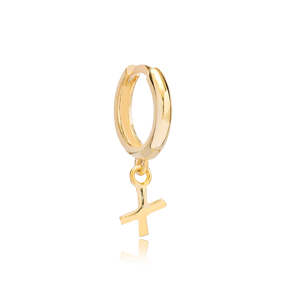 Initial Alphabet letter X Charm  Ø12mm Hoop Dangle Single Earring Wholesale 925 Sterling Silver Jewelry