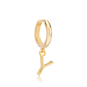Initial Alphabet letter Y Charm  Ø12mm Hoop Dangle Single Earring Wholesale 925 Sterling Silver Jewelry