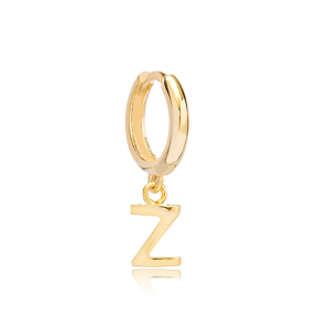 Initial Alphabet letter Z Charm  Ø12mm Hoop Dangle Single Earring Wholesale 925 Sterling Silver Jewelry