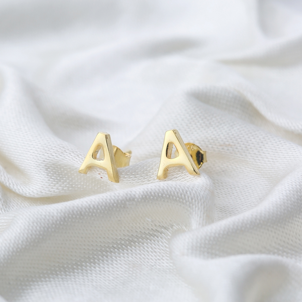 Minimalistic Initial Alphabet letter A Stud Earring Wholesale 925 Sterling Silver Jewelry
