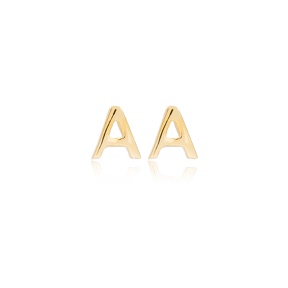 Minimalistic Initial Alphabet letter A Stud Earring Wholesale 925 Sterling Silver Jewelry
