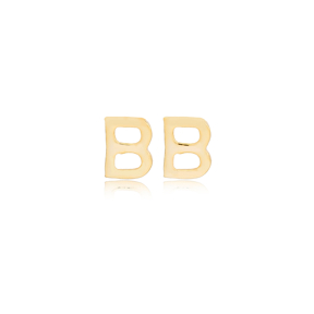 Minimalistic Initial Alphabet letter B Stud Earring Wholesale 925 Sterling Silver Jewelry