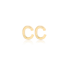 Minimalistic Initial Alphabet letter C Stud Earring Wholesale 925 Sterling Silver Jewelry