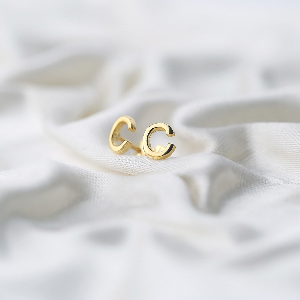 Minimalistic Initial Alphabet letter C Stud Earring Wholesale 925 Sterling Silver Jewelry
