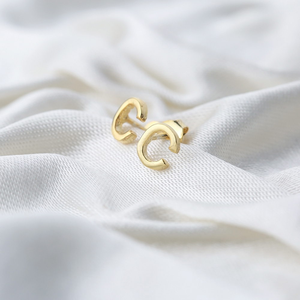 Minimalistic Initial Alphabet letter C Stud Earring Wholesale 925 Sterling Silver Jewelry