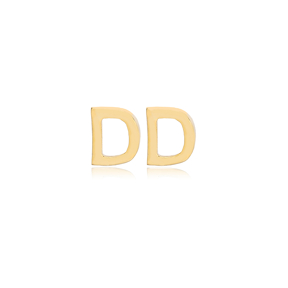 Minimalistic Initial Alphabet letter D Stud Earring Wholesale 925 Sterling Silver Jewelry