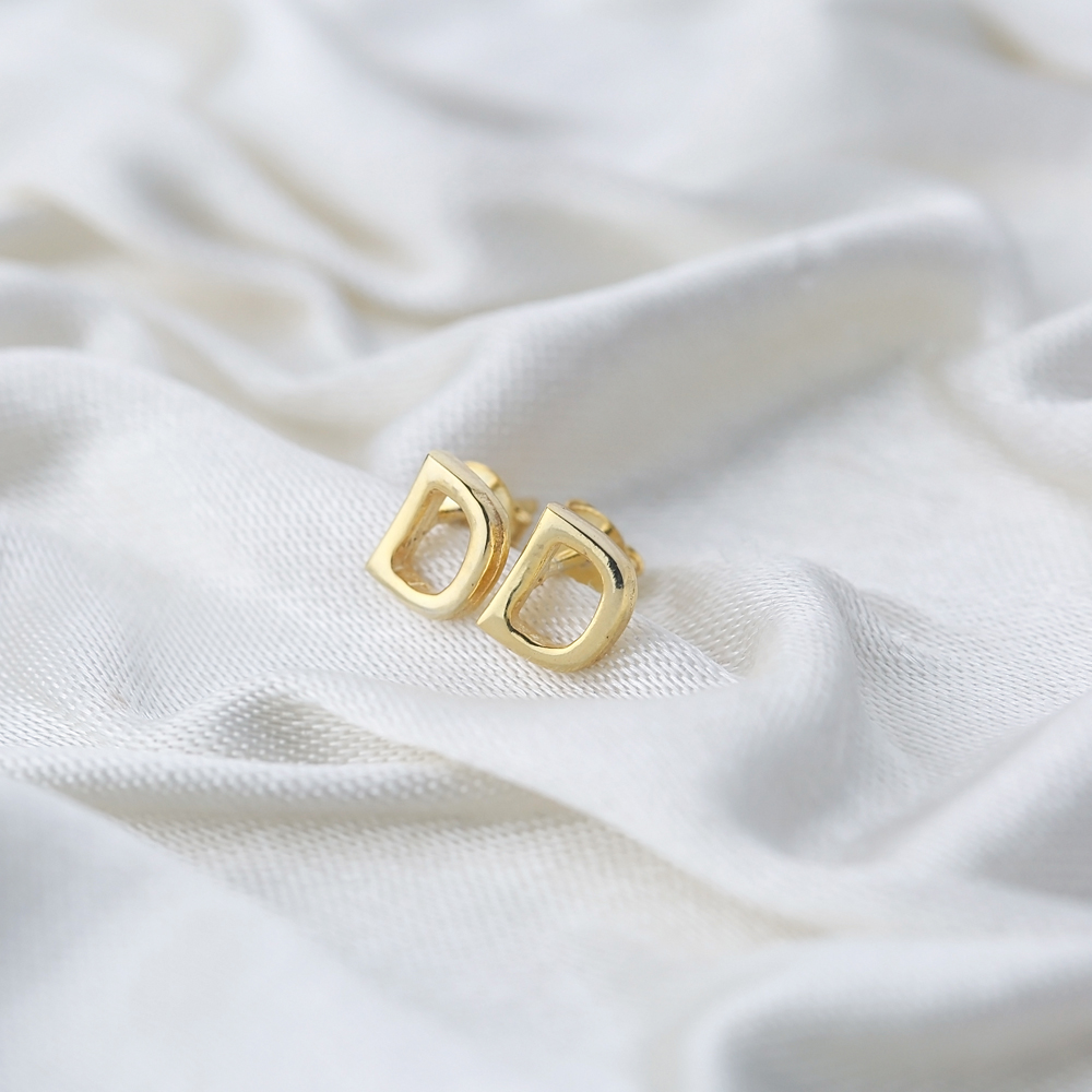 Minimalistic Initial Alphabet letter D Stud Earring Wholesale 925 Sterling Silver Jewelry