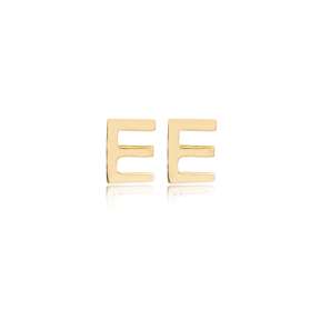 Minimalistic Initial Alphabet letter E Stud Earring Wholesale 925 Sterling Silver Jewelry