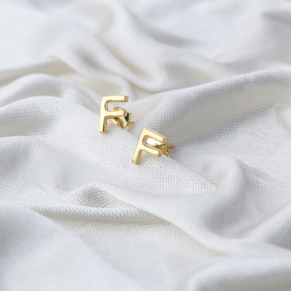 Minimalistic Initial Alphabet letter F Stud Earring Wholesale 925 Sterling Silver Jewelry
