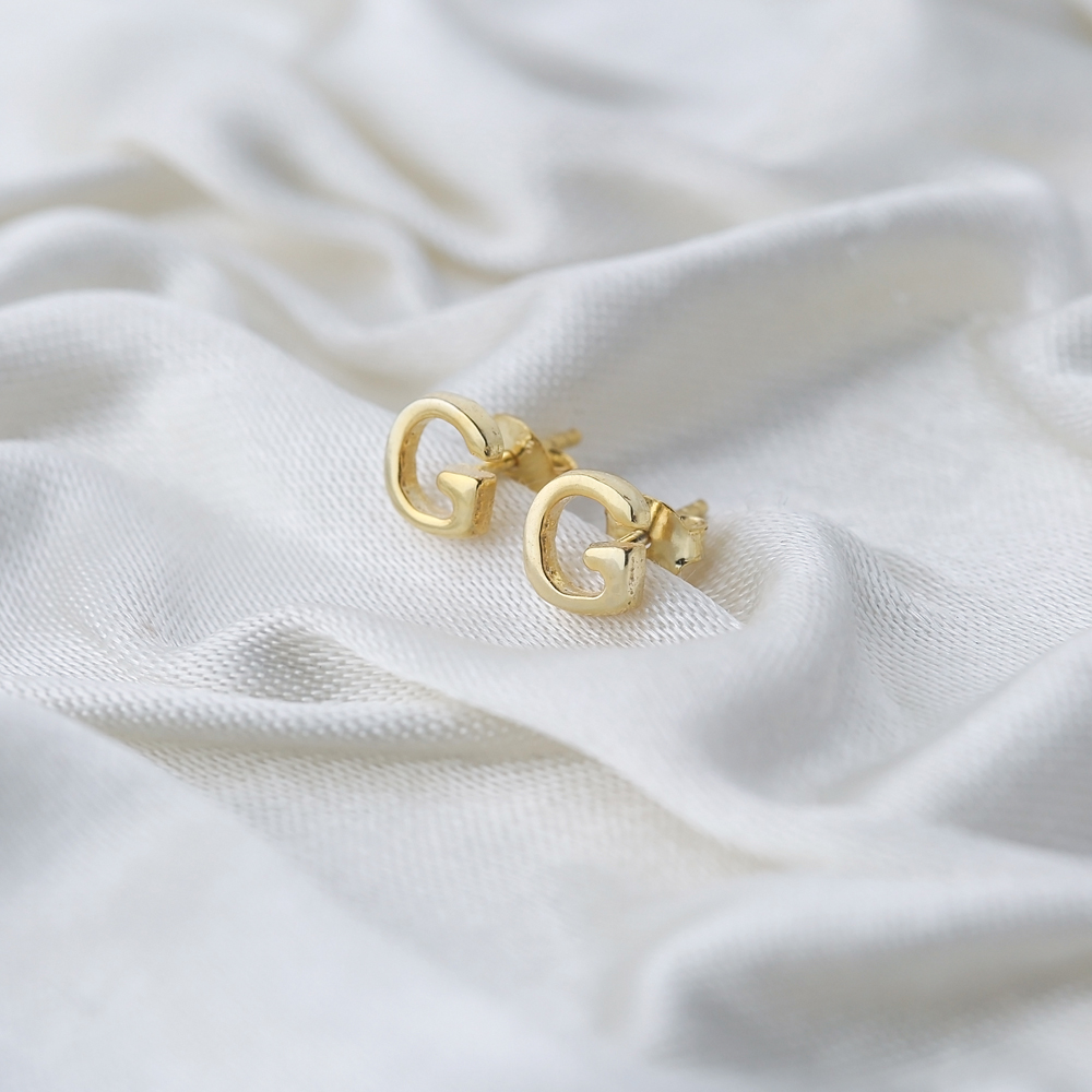 Minimalistic Initial Alphabet letter G Stud Earring Wholesale 925 Sterling Silver Jewelry