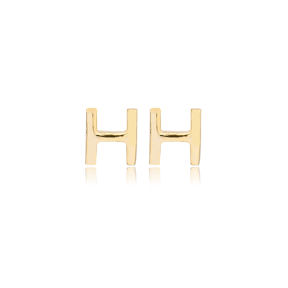 Minimalistic Initial Alphabet letter H Stud Earring Wholesale 925 Sterling Silver Jewelry