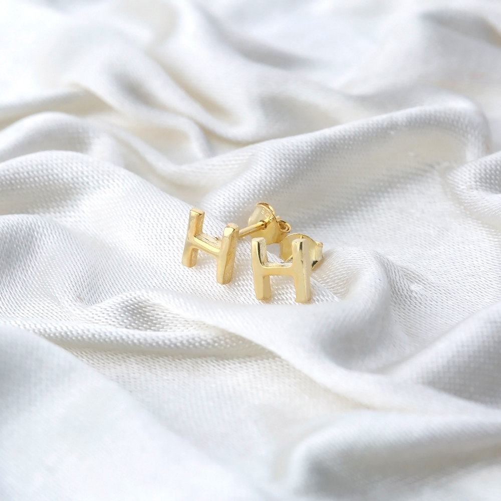 Minimalistic Initial Alphabet letter H Stud Earring Wholesale 925 Sterling Silver Jewelry