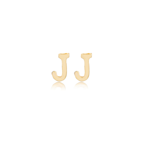 Minimalistic Initial Alphabet letter J Stud Earring Wholesale 925 Sterling Silver Jewelry