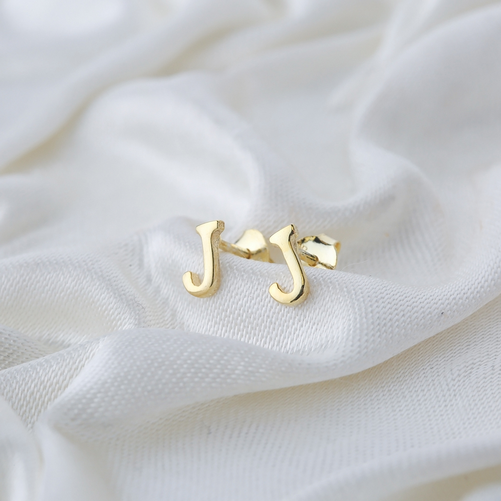 Minimalistic Initial Alphabet letter J Stud Earring Wholesale 925 Sterling Silver Jewelry