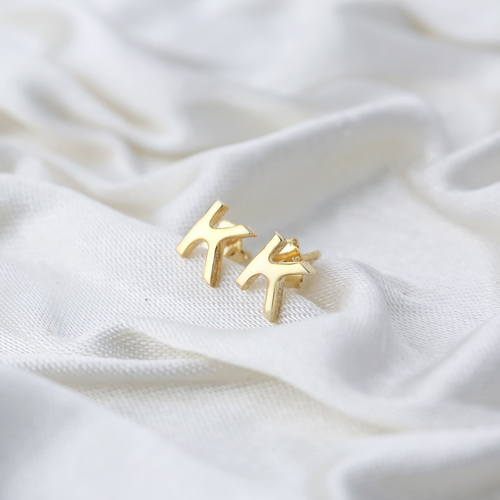 Minimalistic Initial Alphabet letter K Stud Earring Wholesale 925 Sterling Silver Jewelry