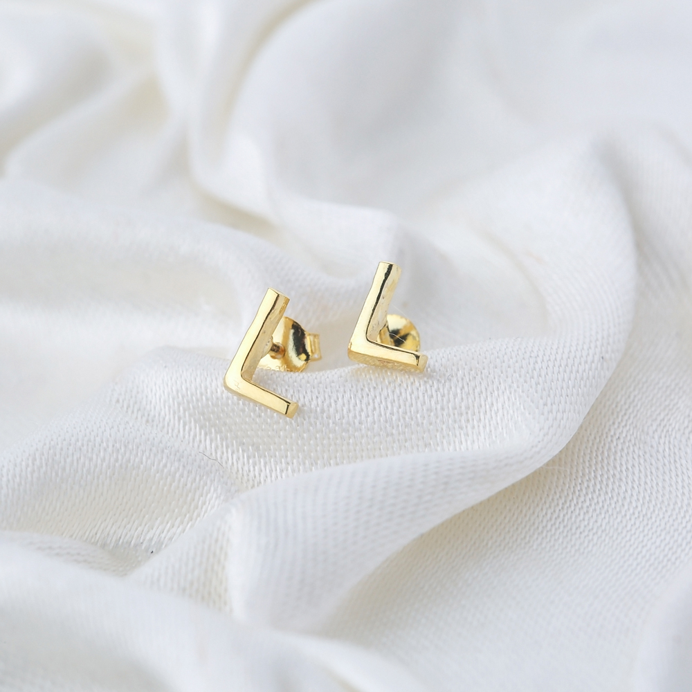 Minimalistic Initial Alphabet letter L Stud Earring Wholesale 925 Sterling Silver Jewelry
