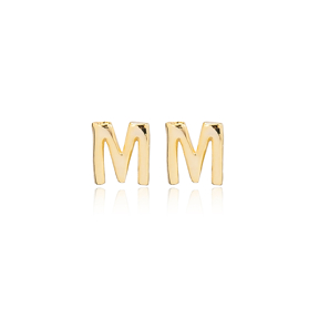 Minimalistic Initial Alphabet letter M Stud Earring Wholesale 925 Sterling Silver Jewelry
