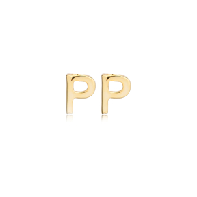 Minimalistic Initial Alphabet letter P Stud Earring Wholesale 925 Sterling Silver Jewelry