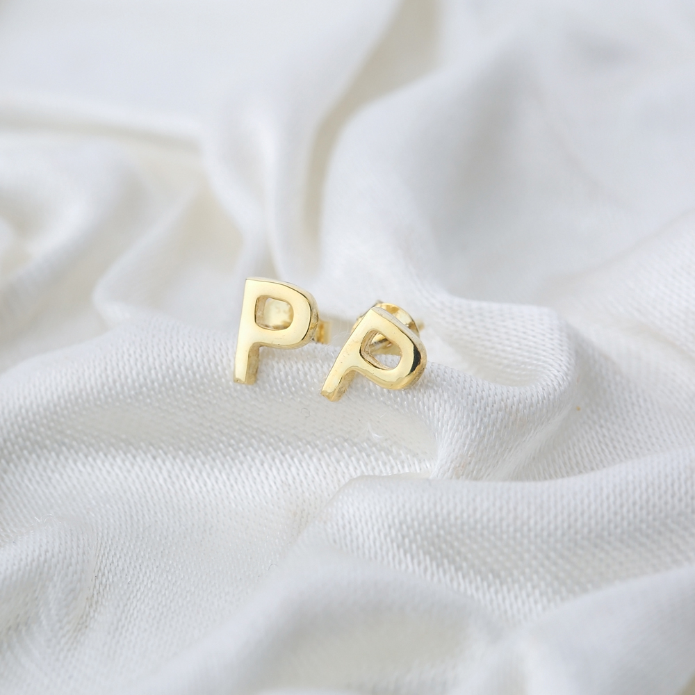 Minimalistic Initial Alphabet letter P Stud Earring Wholesale 925 Sterling Silver Jewelry