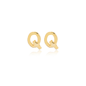 Minimalistic Initial Alphabet letter Q Stud Earring Wholesale 925 Sterling Silver Jewelry