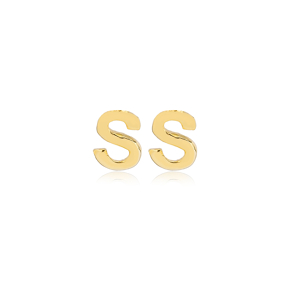 Minimalistic Initial Alphabet letter S Stud Earring Wholesale 925 Sterling Silver Jewelry