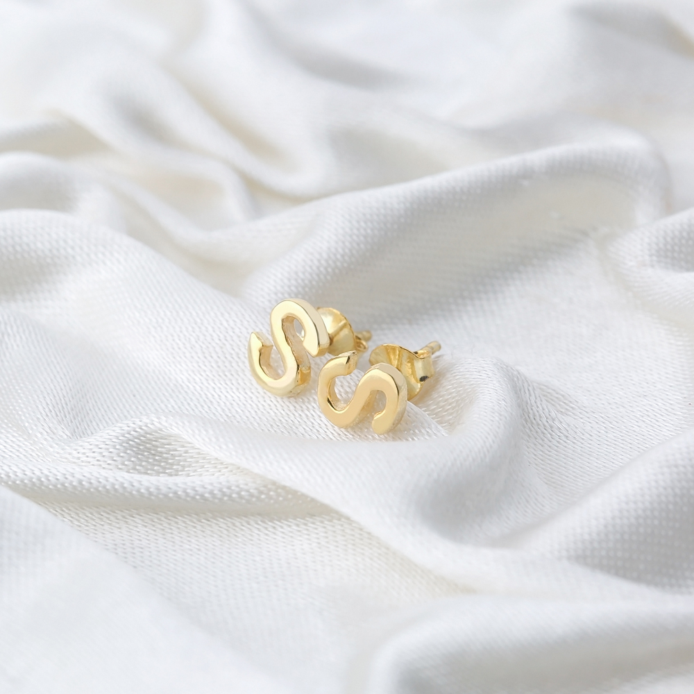 Minimalistic Initial Alphabet letter S Stud Earring Wholesale 925 Sterling Silver Jewelry