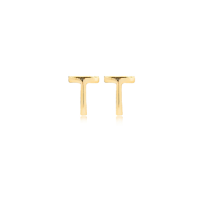 Minimalistic Initial Alphabet letter T Stud Earring Wholesale 925 Sterling Silver Jewelry
