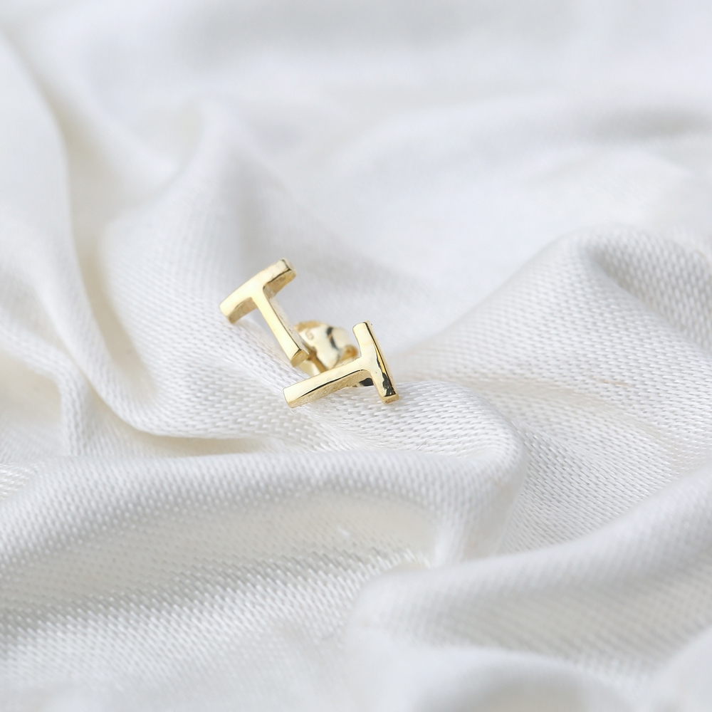 Minimalistic Initial Alphabet letter T Stud Earring Wholesale 925 Sterling Silver Jewelry
