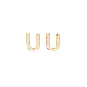 Minimalistic Initial Alphabet letter U Stud Earring Wholesale 925 Sterling Silver Jewelry