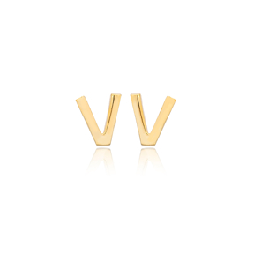 Minimalistic Initial Alphabet letter V Stud Earring Wholesale 925 Sterling Silver Jewelry