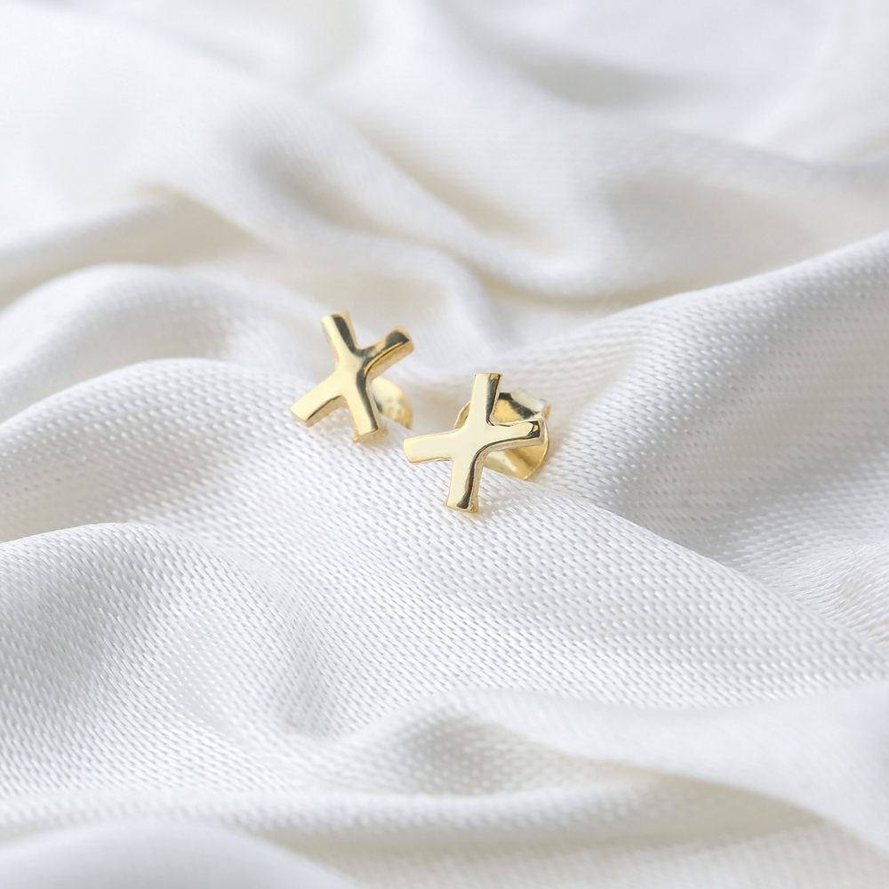 Minimalistic Initial Alphabet letter X Stud Earring Wholesale 925 Sterling Silver Jewelry