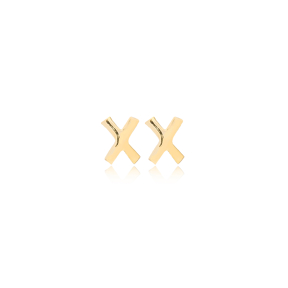 Minimalistic Initial Alphabet letter X Stud Earring Wholesale 925 Sterling Silver Jewelry