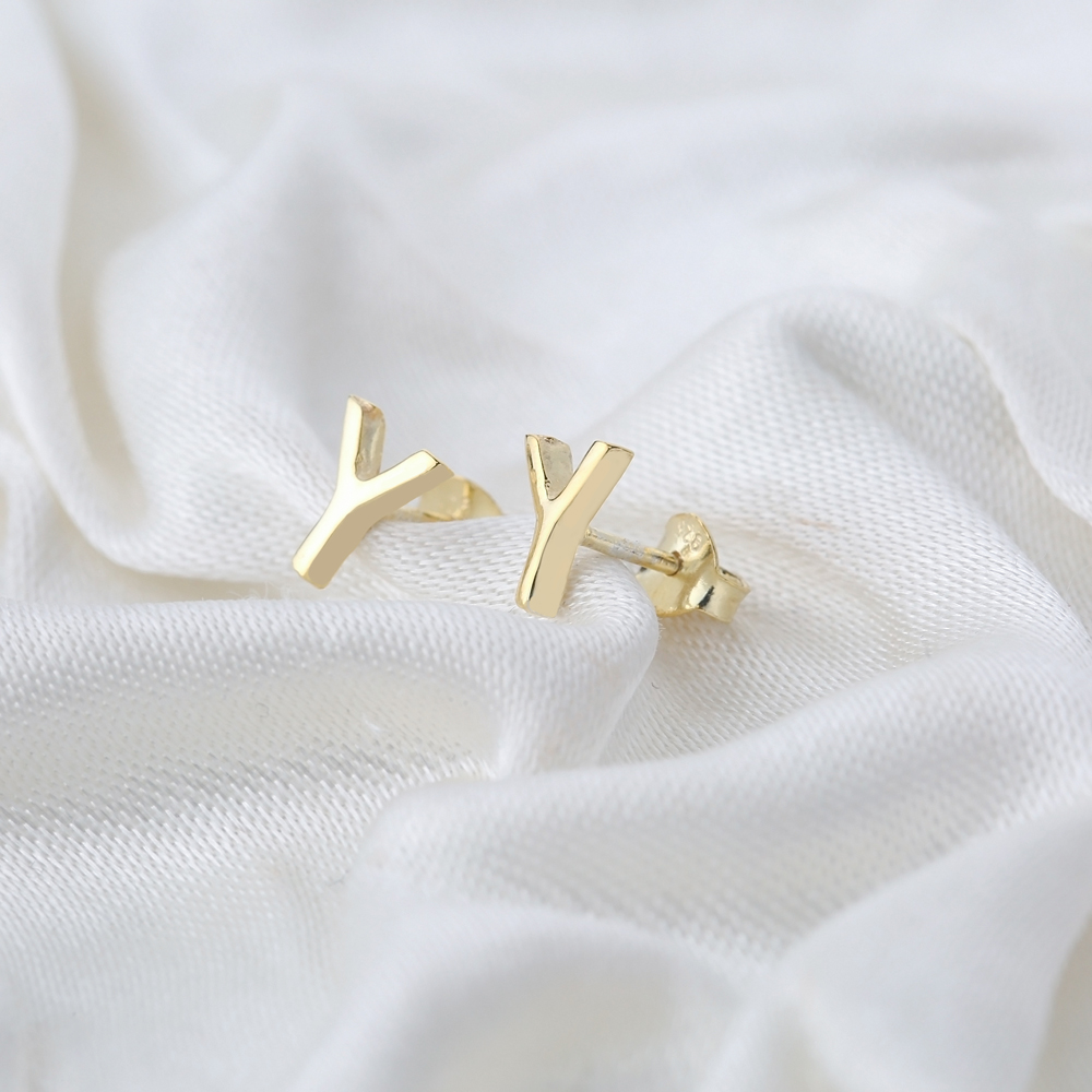 Minimalistic Initial Alphabet letter Y Stud Earring Wholesale 925 Sterling Silver Jewelry