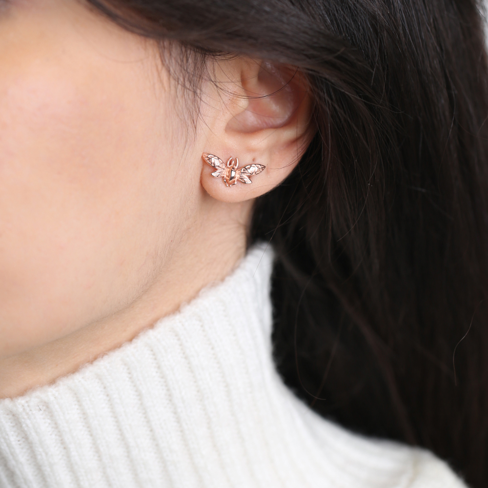 Fly Design Stud Earring Turkish Wholesale Handmade 925 Sterling Silver Jewelry