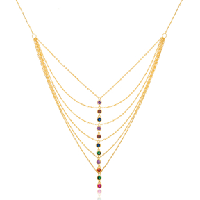 Trendy Multi Layered Necklace Colorful Charm Wholesale 925 Sterling Silver Jewelry