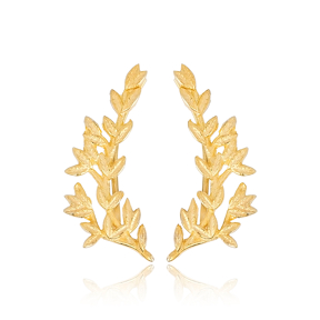 New Leaf Design Plain Earrings Turkish Wholesale Handmade 925 Sterling Silver Jewelry