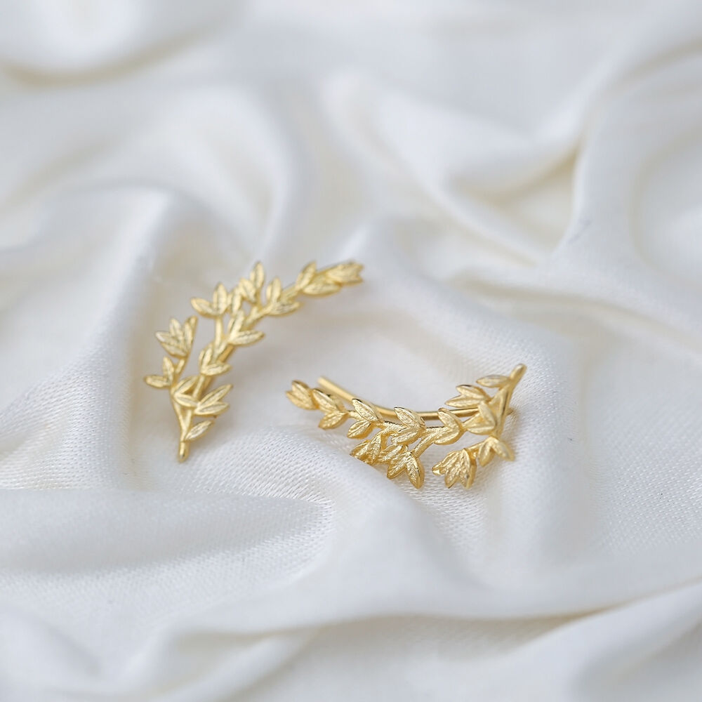 Leaf Design Plain Earrings Turkish Wholesale Handmade 925 Sterling Silver Jewelry