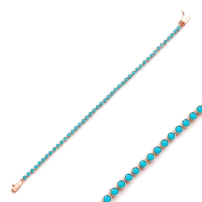 Ø2.5 mm Turquoise Stone Tennis Bracelet Turkish Handcrafted Wholesale 925 Sterling Silver Jewelry