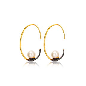 Silver 22k Gold Plated Oval Shape Pearl Earrings Handcrafted Wholesale 925 Sterling Silver Jewelry