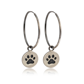 Paw Print Charm Design Ø30mm Hoop Earrings Handcrafted Wholesale 925 Sterling Silver Jewelry