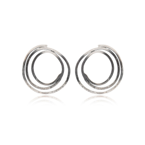 Twisted Circle Design Ø29mm Hoop Stud Earrings Handcrafted Wholesale 925 Sterling Silver Jewelry