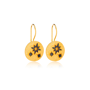 22K Gold Plated Silver North Star Design Hook Earrings Handmade Wholesale 925 Sterling Silver Jewelry