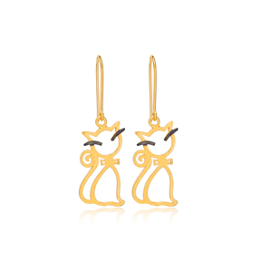 22K Gold Plated Silver Pretty Cat Design Vintage Hook Earrings Handcrafted Wholesale 925 Sterling Silver Jewelry